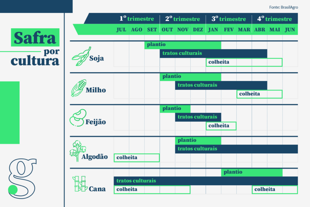 Fase da safra de cada cultura: Fonte: BrasilAgro