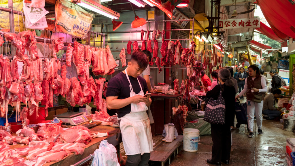 Mercado de carnes em Hong Kong